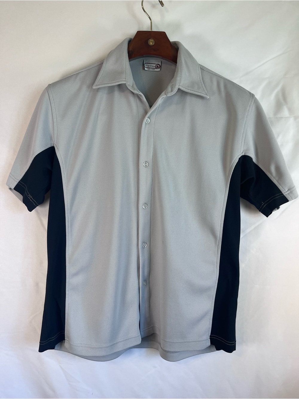Boardroom Canada Vintage Bowling Shirt Gray Black Button Front Made in Canada XL